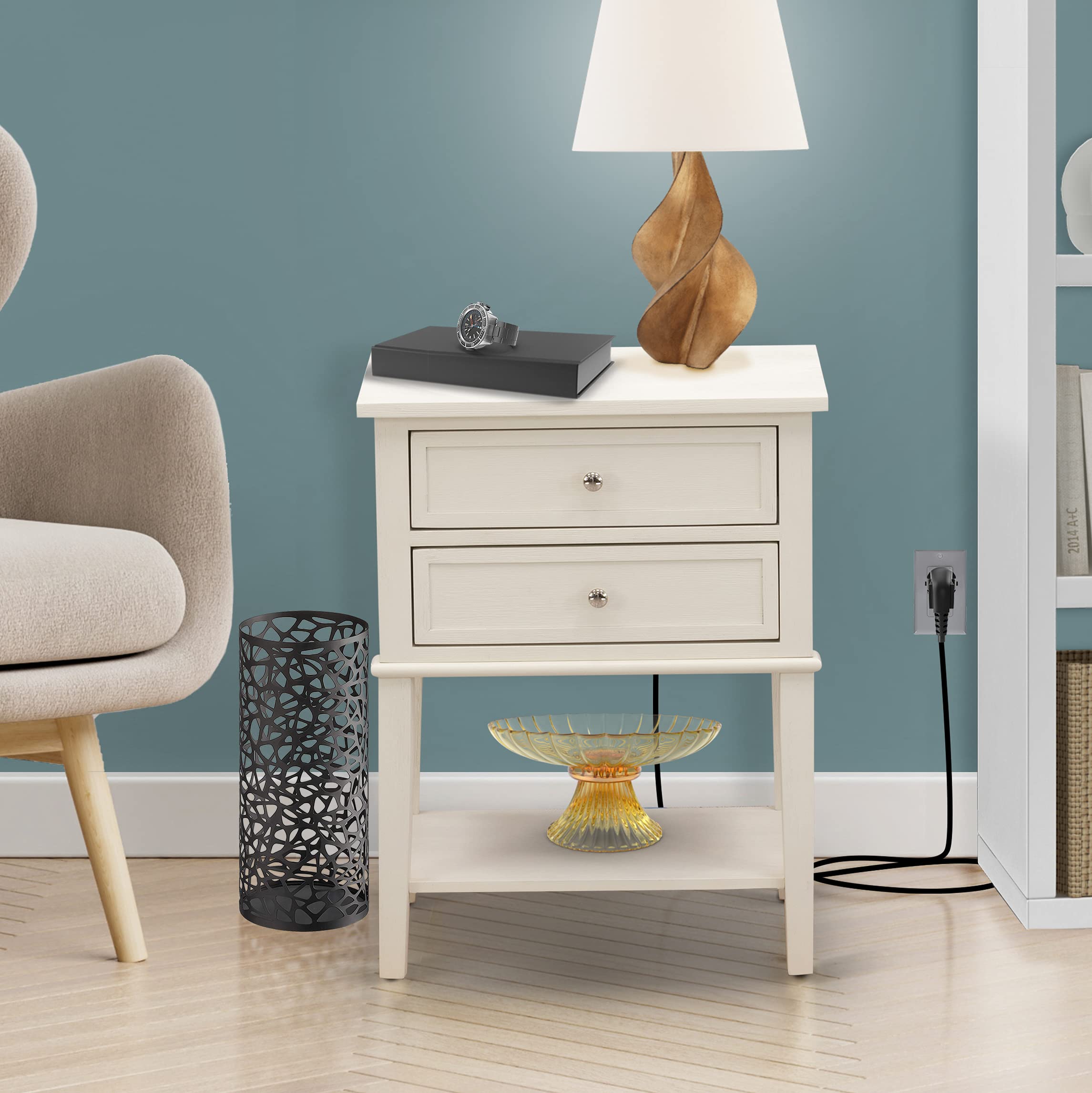 East West Furniture VL-0C-ET Valencia Modern End Table - Rectangle Night Stand with 2 Drawers for Bedroom, 16x22 Inch Inch, Wirebrushed Buttercream